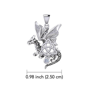 Dragon with Triquetra 14K White Gold Pendant WPD5821 - Jewelry
